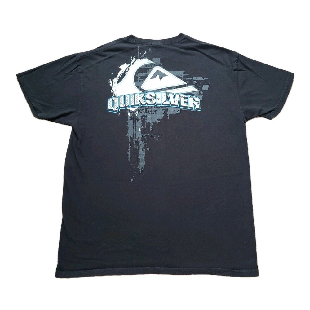 Vintage Y2K Quicksilver Splatter Logo Size L-XL Mens Black Double Side T-Shirt